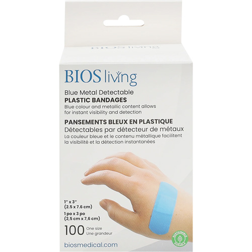 Bandages hydrofug&eacute;s bleu, Rectangulaire/carr&eacute;e, 3", Plastique d&eacute;tectable, St&eacute;rile Trail Hammer and Bolt