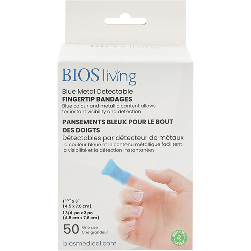 Blue Bandages, Fingertip, 3", Fabric Metal Detectable, Sterile Trail Hammer and Bolt