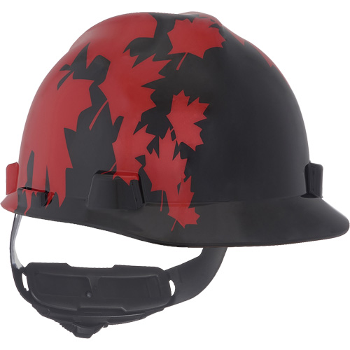 Specialty V-Gard&reg; Hard Hat, Ratchet Suspension, Black/Red Trail Hammer and Bolt