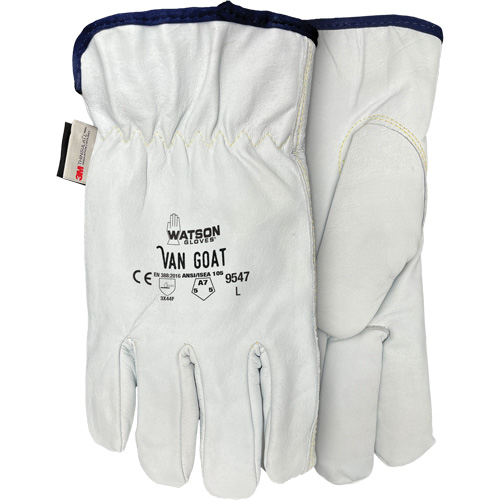 Gants de protection contre la coupe Van Goat 9547, T-petit, Paume en Cuir fleur de ch&egrave;vre, Para-aramide/Polyester/Acier/Thinsulate Trail Hammer and Bolt