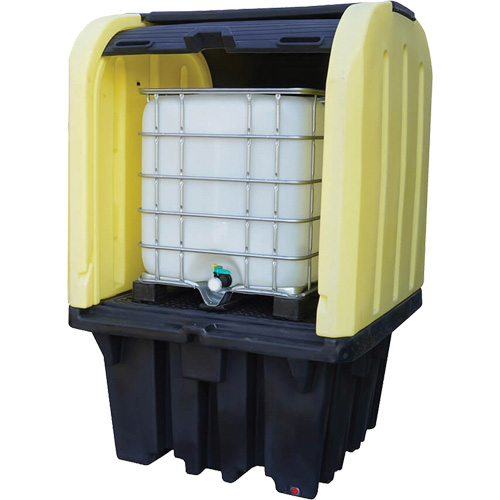 Yellow Roll Top Hardcover Spill Pallet with Drain, 65" L x 65" W x 101" H, 5000 lbs. Load Capacity Trail Hammer and Bolt