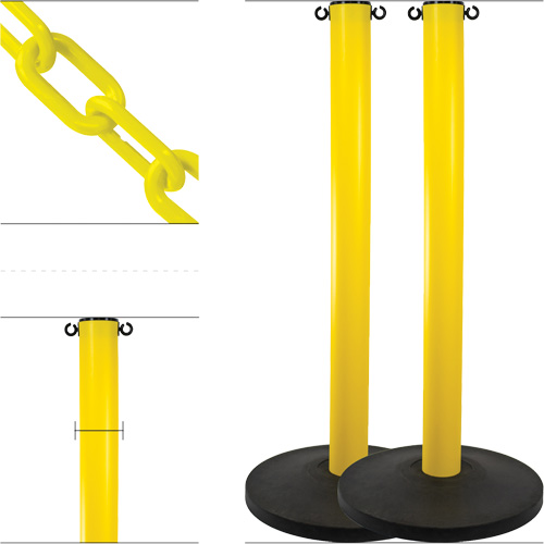 Industrial Stanchion Kit with Plastic Chain, 37" High, Yellow Trail Hammer and Bolt