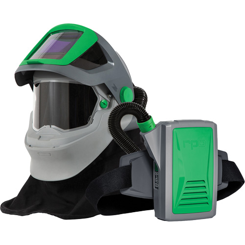 Respirateur de soudage Z4 avec cape &agrave; l'&eacute;paule FR & APR motoris&eacute; PX5, Respirateur &agrave; masque/Masque de soudage Trail Hammer and Bolt