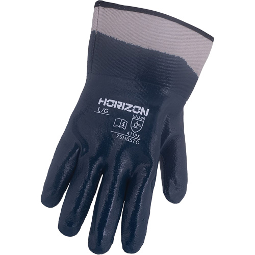 Horizon&reg; Navy Gloves with Pasted Cuffs, 2X-Large, Nitrile Coating, Jersey/Cotton Shell Trail Hammer and Bolt