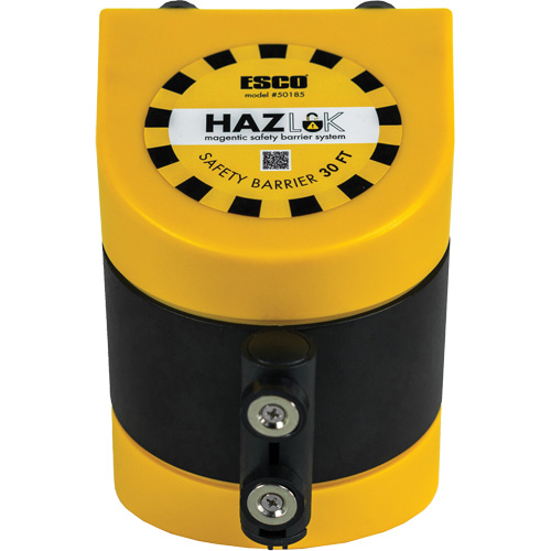 HAZLOK Safety Barrier System, Plastic, Magnetic Mount, 30', Black and Yellow Tape Trail Hammer and Bolt