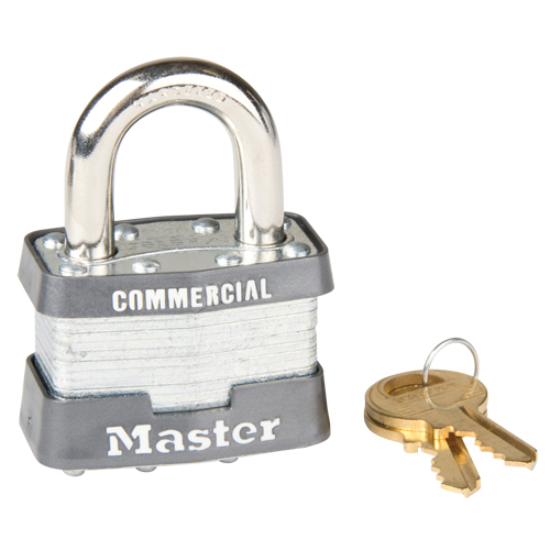 Pin Tumbler Padlock, Keyed Alike, Laminated Steel, 1-3/4" Width Trail Hammer and Bolt