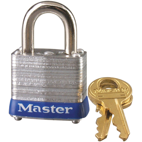Pin Tumbler Padlock, Keyed Alike, Laminated Steel, 1-1/8" Width Trail Hammer and Bolt