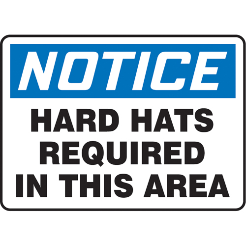 "Hard Hats Required" Sign, 7" x 10", Vinyl, English Trail Hammer and Bolt
