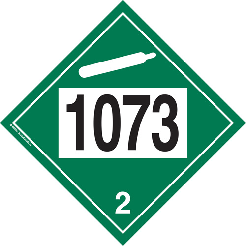 Plaque-&eacute;tiquette TMD 1073 pour gaz ininflammable oxyg&egrave;ne liqu&eacute;fi&eacute;, Plastique Trail Hammer and Bolt