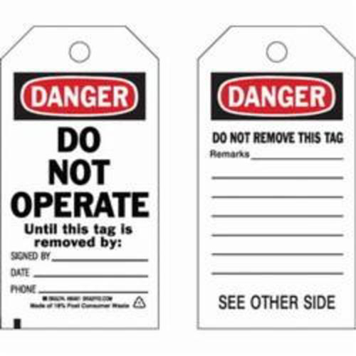 &eacute;tiquettes de s&eacute;curit&eacute; auto-plastifiantes, Polyester, 3" la x 5-3/4" h, Anglais Trail Hammer and Bolt