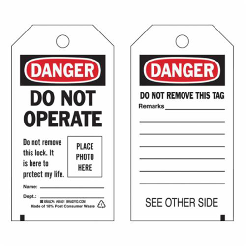 &eacute;tiquettes  Do Not Operate  autoplastifiantes, Polyester, 3" la x 5-3/4" h, Anglais Trail Hammer and Bolt