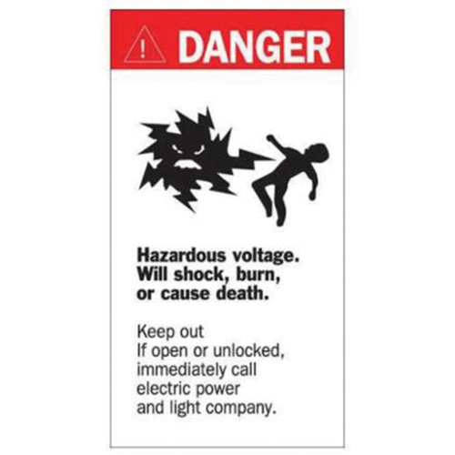 "Danger Hazardous Voltage" Sign, 8" x 4-1/2", Acrylic, English with Pictogram Trail Hammer and Bolt