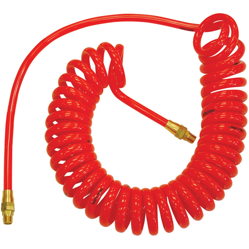 Tuyaux &agrave; air autor&eacute;tractables en polyur&eacute;thane Flexcoil a/raccords, Air, 3/8" DI x 25' lo, Polyur&eacute;thane, 140 psi &agrave; 23 °C Trail Hammer and Bolt