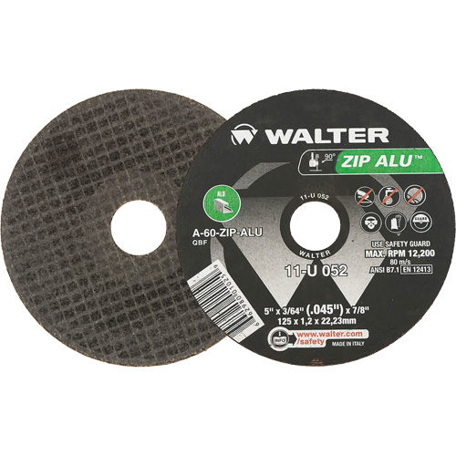 Zip Alu Cut-Off Wheel, 5" x 3/64", 7/8" Arbor, Type 1, Aluminum Oxide, 12200 RPM Trail Hammer and Bolt