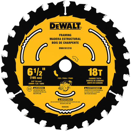 Lame de scie circulaire pour charpente, 6-1/2", 18 dents, Pour Bois Trail Hammer and Bolt