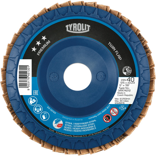 Twin Flap Disc, 5" x 7/8", Type 27, 40 Grit, Ceramic/Zirconia Alumina Trail Hammer and Bolt