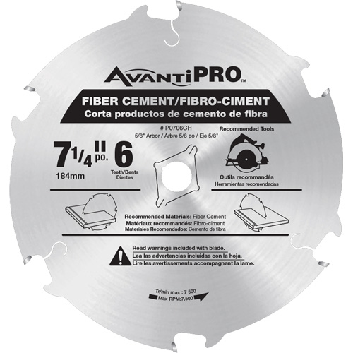 AvantiPro Cutting Saw Blade, 7-1/4", 6 Teeth, Fibre Cement Use Trail Hammer and Bolt