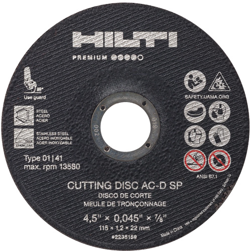 AC-D SP Cut-Off Wheel, 4-1/2" x 0.045", 7/8" Arbor, Type 1, 13580 RPM Trail Hammer and Bolt