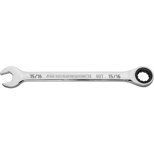 90-Tooth Ratcheting Combination Wrench, 12 Point, 15/16", Chrome Finish Trail Hammer and Bolt