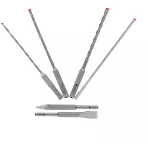 Rebar Demon SDS-Plus 4-Cutter Full Carbide Head Hammer Drill Bit & Chisel Set, 6 Pieces, Carbide Trail Hammer and Bolt