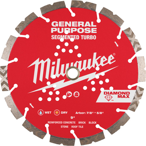 Diamond Max Segmented Turbo Saw Blade, 9", Metal/Stone/Concrete/Ductile Iron/Cement/Non-Ferrous/Brick/Fibre Cement/Tile/Asphalt Use Trail Hammer and Bolt