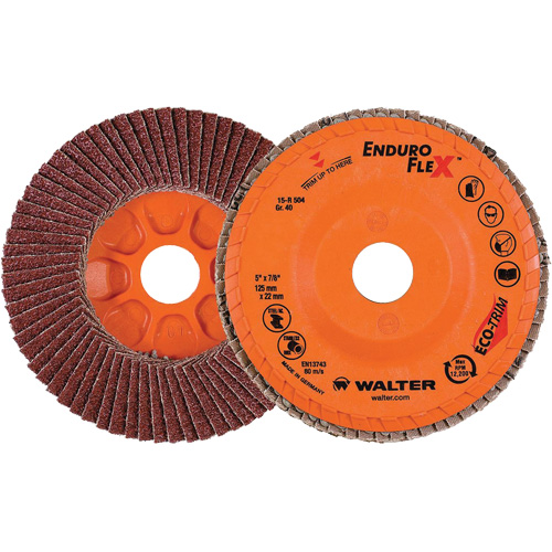 Enduro-Flex Flap Disc, 5" x 7/8", Type 27, 40 Grit, Zirconia Alumina Trail Hammer and Bolt
