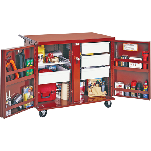 Rolling Work Bench, 43-7/8" W x 38-1/2" H x 26-7/8" D, 21.7 Cubic Feet Capacity Trail Hammer and Bolt