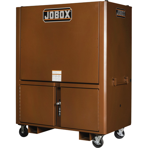 Coffre de chantier et surface de travail sur le terrain, 33" la x 63" p x 80" h, Acier, Rouge Trail Hammer and Bolt