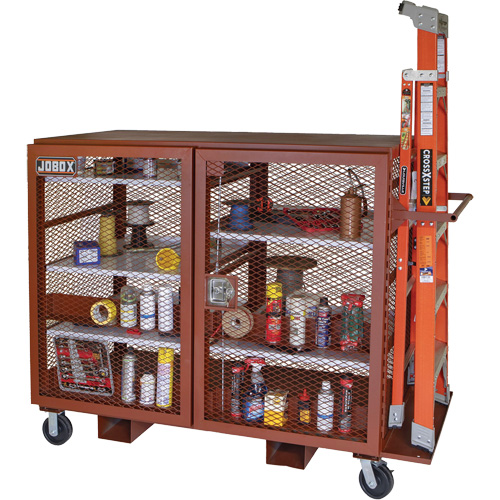 Mobile Mesh Cabinet, Steel, 49 Cubic Feet, Red Trail Hammer and Bolt
