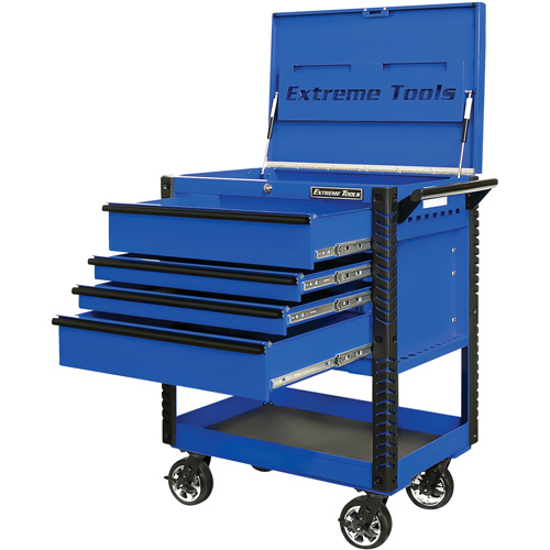 EX Deluxe Series Tool Cart, 4 Drawers, 22-7/8" L x 33" W x 44-1/4" H, Blue Trail Hammer and Bolt