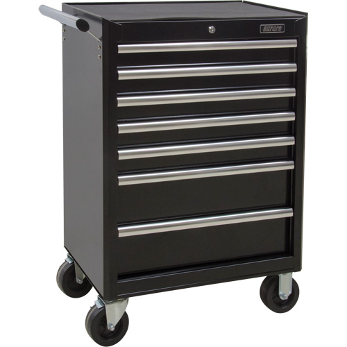 Industrial Tool Cart, 7 Drawers, 27" W x 18-3/4" D x 39" H, Black Trail Hammer and Bolt