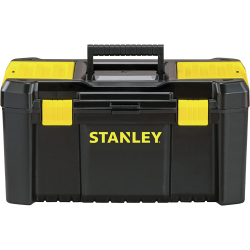 Essential&reg; Tool Box with Tray, 19" W x 9-7/8" D x 9-3/4" H, Black/Yellow Trail Hammer and Bolt