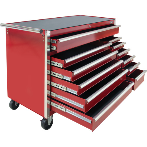 Industrial Tool Cart, 12 Drawers, 56" W x 24-1/2" D x 38-1/8" H, Red Trail Hammer and Bolt