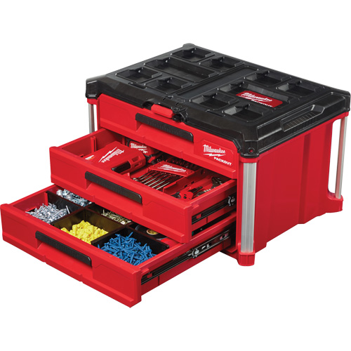 Boîte &agrave; outils avec 3 tiroirs Packout, 16-1/3" x 14-1/3" x 22-1/5", Noir/Rouge Trail Hammer and Bolt