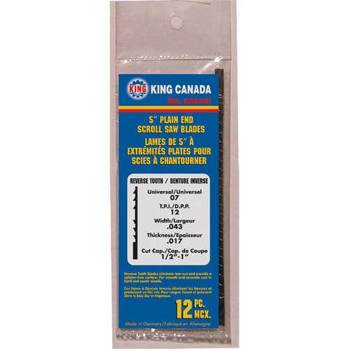 12 lames de scie &agrave; chantourner &agrave; dents invers&eacute;es, Coupe spirale, 0,05" la x 5" lo, 12 dents par pouce Trail Hammer and Bolt