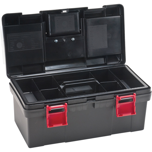 Plastic Tool Box, 17-1/2" W x 9-1/2" D x 8" H, Black Trail Hammer and Bolt