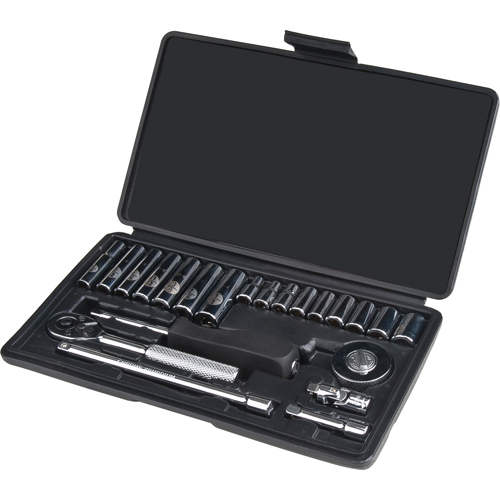Socket Set, 22 Pcs, 1/4" Drive Size, Deep Trail Hammer and Bolt