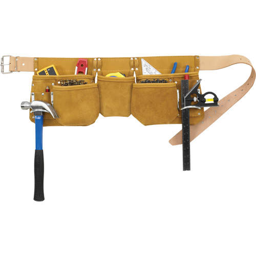 Journeyman's Carpenter Tool Belt, Leather, Tan Trail Hammer and Bolt