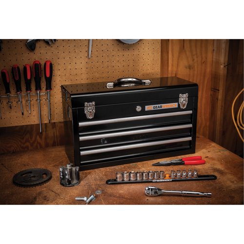Boîte &agrave; outils portative, 20" la, 3 tiroirs, Noir Trail Hammer and Bolt