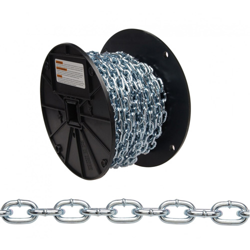 Straight Link Machine Chain, Low Carbon Steel, #2 x 125' (38.1 m) L, 325 lbs. (0.1625 tons) Load Capacity Trail Hammer and Bolt