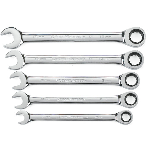 72-Tooth 12 Point Ratcheting Wrench Set, Combination, 5 Pieces, Metric Trail Hammer and Bolt