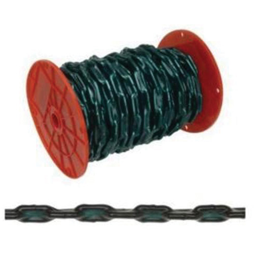 Straight Link Coil Chain with Green Sleeve, Low Carbon Steel, 2/0 x 60' (18.3 m) L, 520 lbs. (0.26 tons) Load Capacity Trail Hammer and Bolt