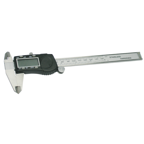 Digital Fractional Caliper, 0.005" (0.01 mm) Resolution, 0" - 6" ( 0 mm - 150 mm) Range Trail Hammer and Bolt