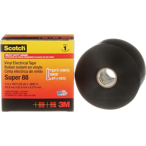 Ruban isolant Super 88 de calibre professionnel Scotch, 51 mm (2") x 33 m (108'), Noir, 8,5 mils Trail Hammer and Bolt