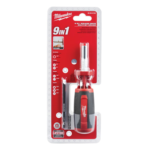 9-in-1 Square Drive Multi-Bit Driver, 9" L, Cushion Grip Handle Trail Hammer and Bolt