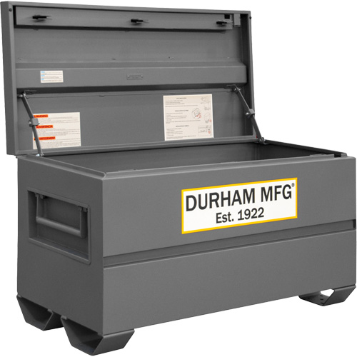 Jobsite Storage Box, 48" x 24" x 27-13/16", Steel, Grey Trail Hammer and Bolt