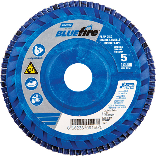 BlueFire R884P Coarse Grit Flap Disc, 5" x 7/8", Type 27, 60 Grit, Zirconia Alumina Trail Hammer and Bolt