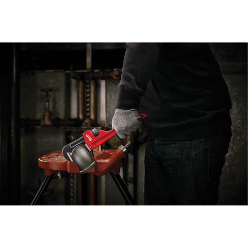 Pipe Wrench, 1-1/2" Jaw Capacity, 10" Long, Powder Coated Finish, Ergonomic Handle Trail Hammer and Bolt