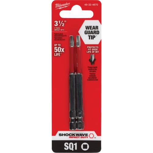 Shockwave Impact Duty Screwdriver Bit, Square, #1 Tip, 1/4" Drive Size, 3-1/2" Length Trail Hammer and Bolt