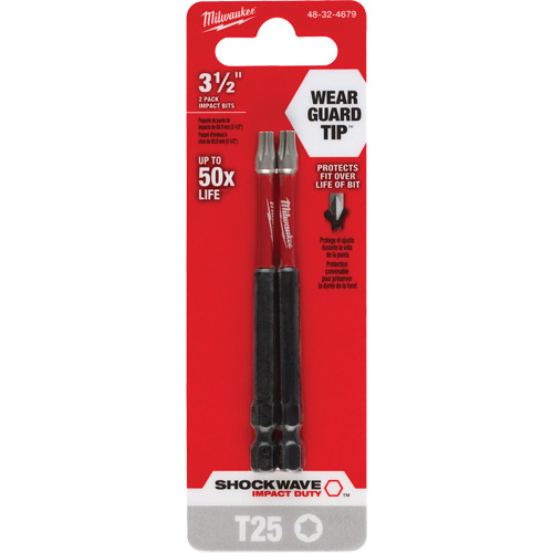 Shockwave Impact Duty Screwdriver Bit, Torx, T-25 Tip, 1/4" Drive Size, 3-1/2" Length Trail Hammer and Bolt
